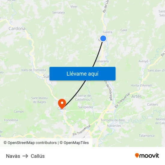Navàs to Callús map