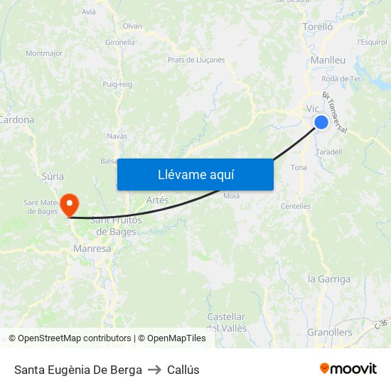 Santa Eugènia De Berga to Callús map