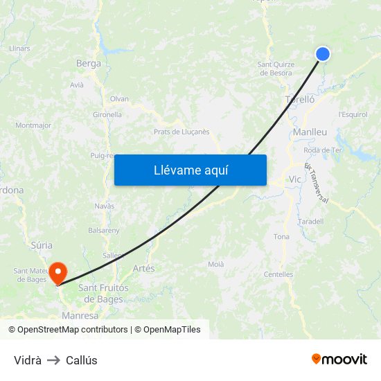 Vidrà to Callús map