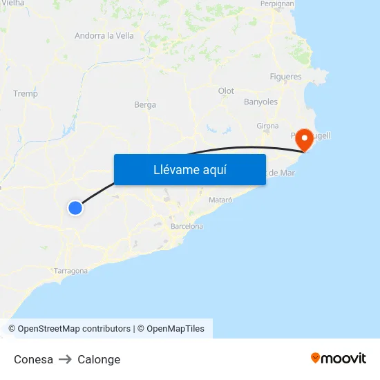 Conesa to Calonge map