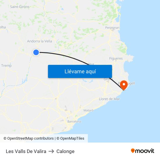 Les Valls De Valira to Calonge map