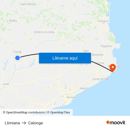 Llimiana to Calonge map