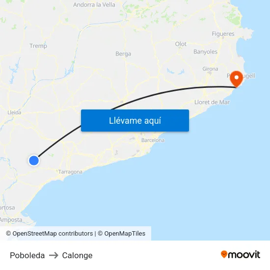 Poboleda to Calonge map
