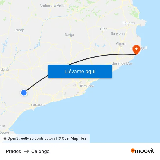Prades to Calonge map