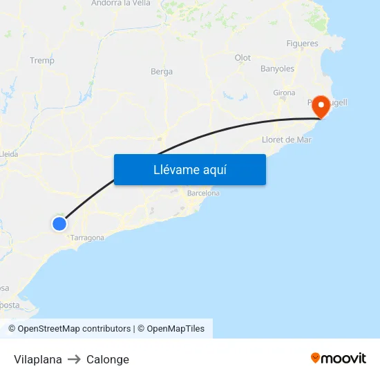 Vilaplana to Calonge map