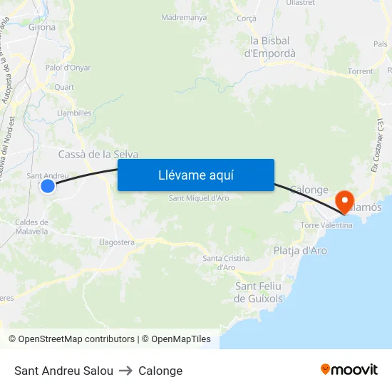Sant Andreu Salou to Calonge map