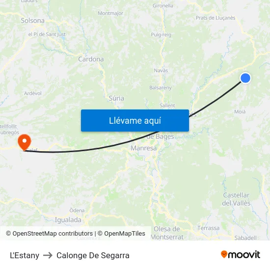 L'Estany to Calonge De Segarra map