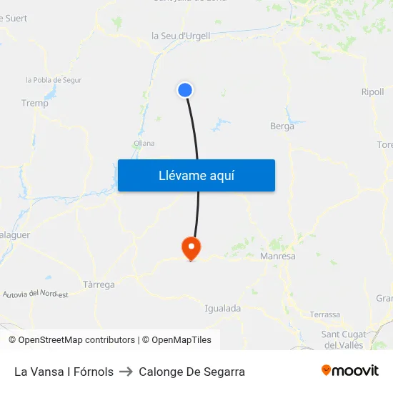 La Vansa I Fórnols to Calonge De Segarra map