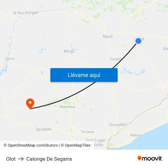 Olot to Calonge De Segarra map