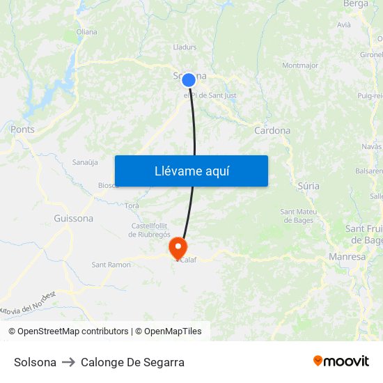 Solsona to Calonge De Segarra map