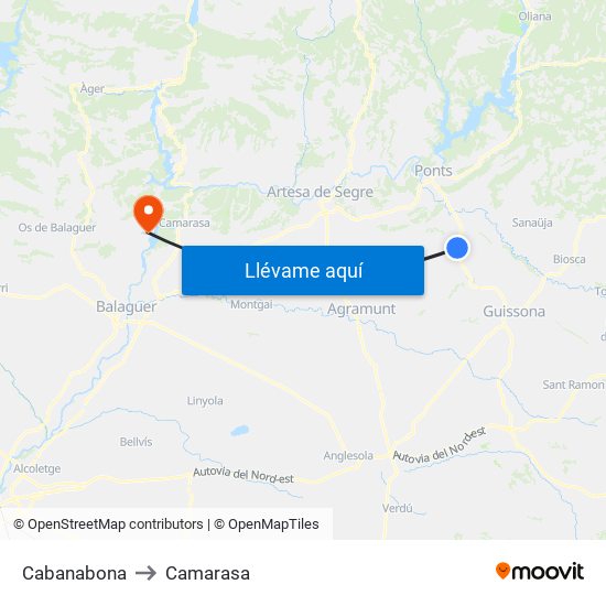Cabanabona to Camarasa map