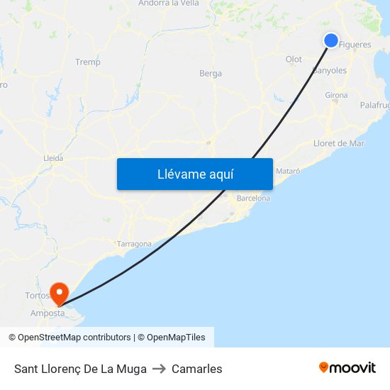 Sant Llorenç De La Muga to Camarles map