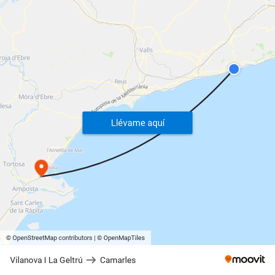 Vilanova I La Geltrú to Camarles map