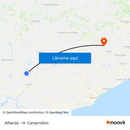 Alfarràs to Camprodon map