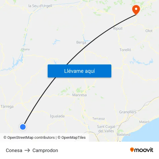 Conesa to Camprodon map
