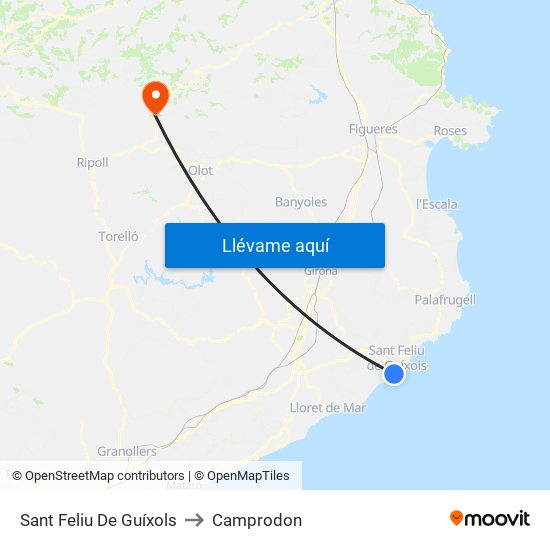 Sant Feliu De Guíxols to Camprodon map