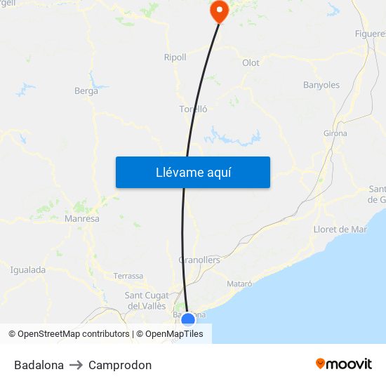 Badalona to Camprodon map