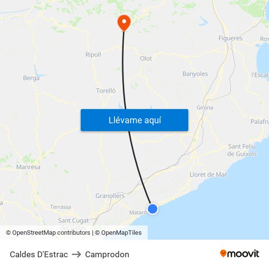 Caldes D'Estrac to Camprodon map