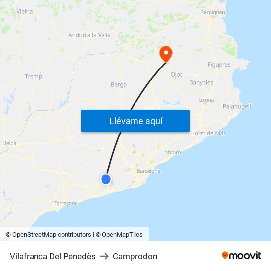 Vilafranca Del Penedès to Camprodon map