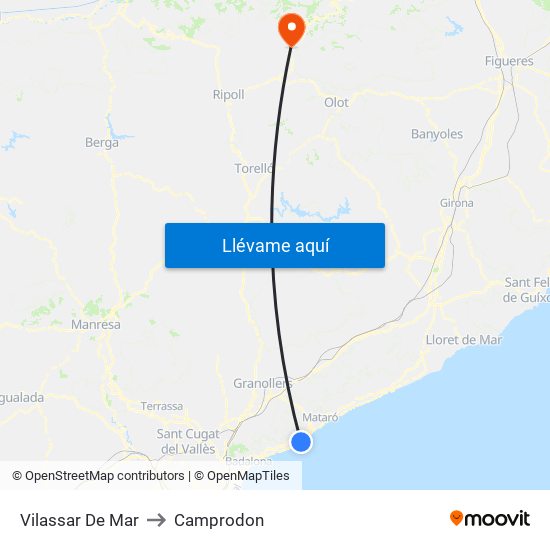 Vilassar De Mar to Camprodon map