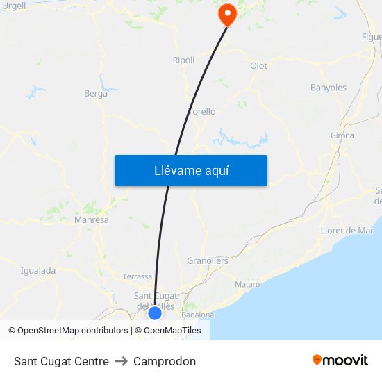 Sant Cugat Centre to Camprodon map