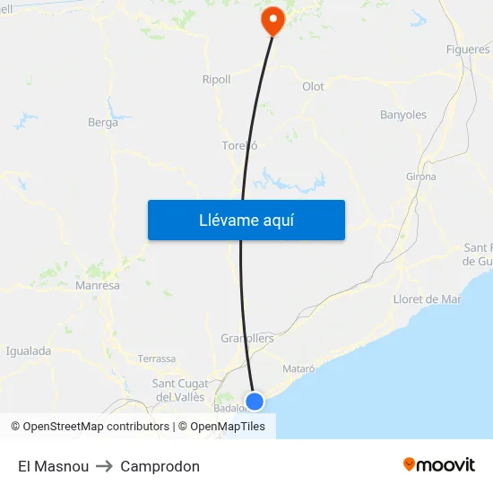 El Masnou to Camprodon map