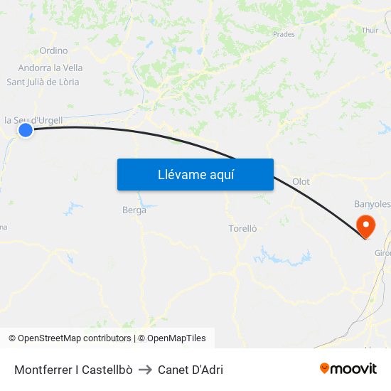 Montferrer I Castellbò to Canet D'Adri map