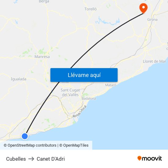 Cubelles to Canet D'Adri map