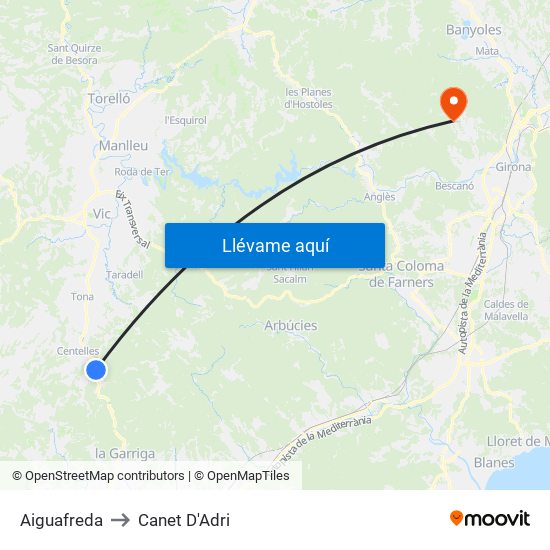 Aiguafreda to Canet D'Adri map