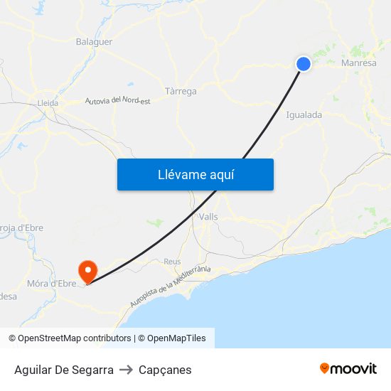 Aguilar De Segarra to Capçanes map