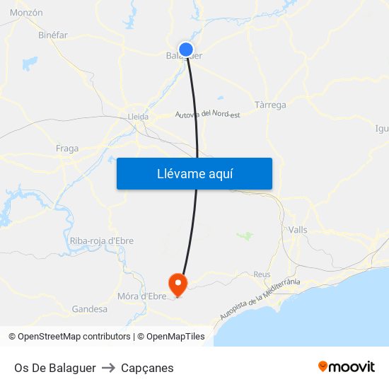 Os De Balaguer to Capçanes map