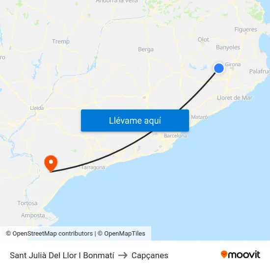 Sant Julià Del Llor I Bonmatí to Capçanes map