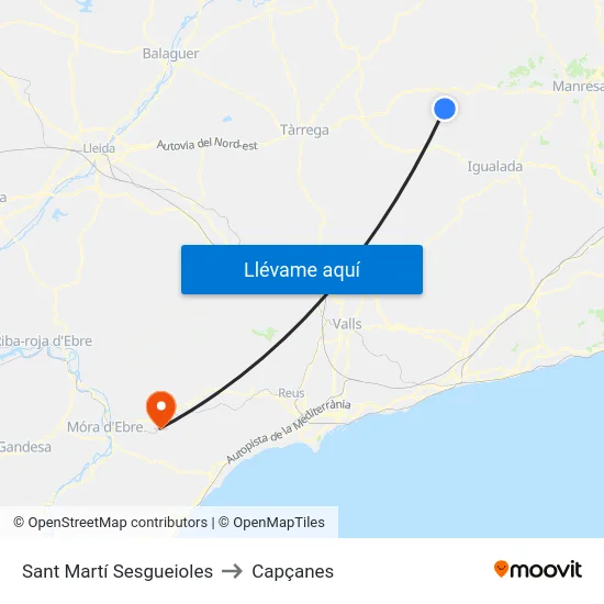 Sant Martí Sesgueioles to Capçanes map