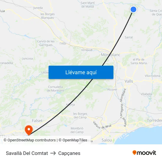 Savallà Del Comtat to Capçanes map
