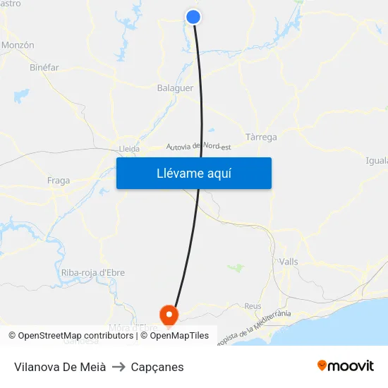 Vilanova De Meià to Capçanes map