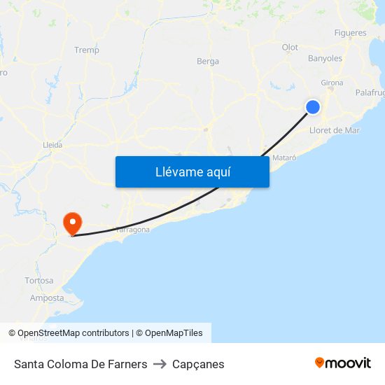Santa Coloma De Farners to Capçanes map