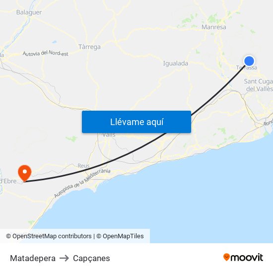Matadepera to Capçanes map
