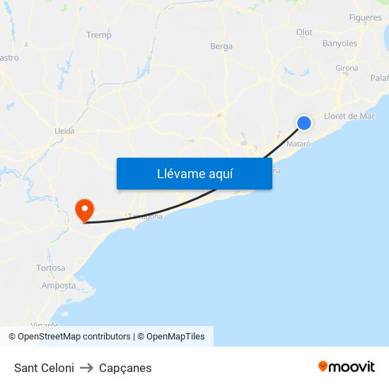 Sant Celoni to Capçanes map