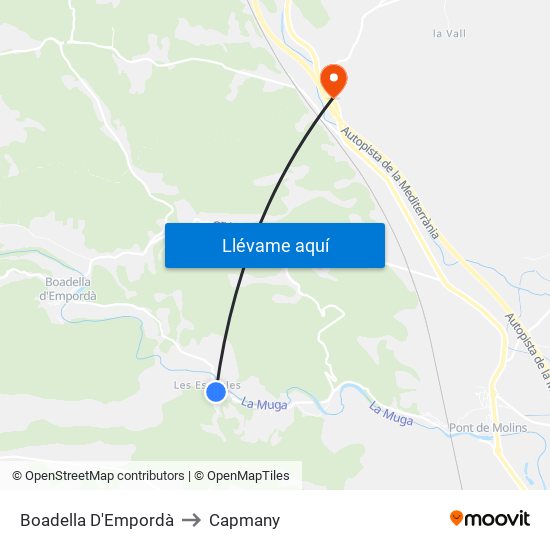 Boadella D'Empordà to Capmany map
