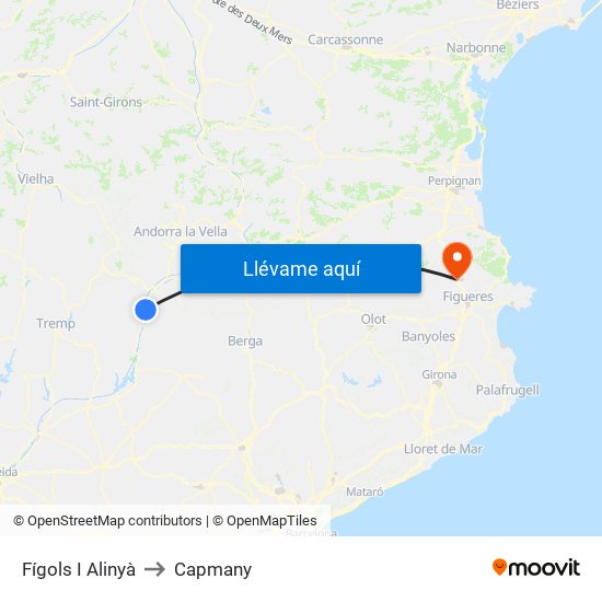 Fígols I Alinyà to Capmany map