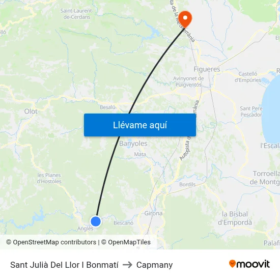 Sant Julià Del Llor I Bonmatí to Capmany map