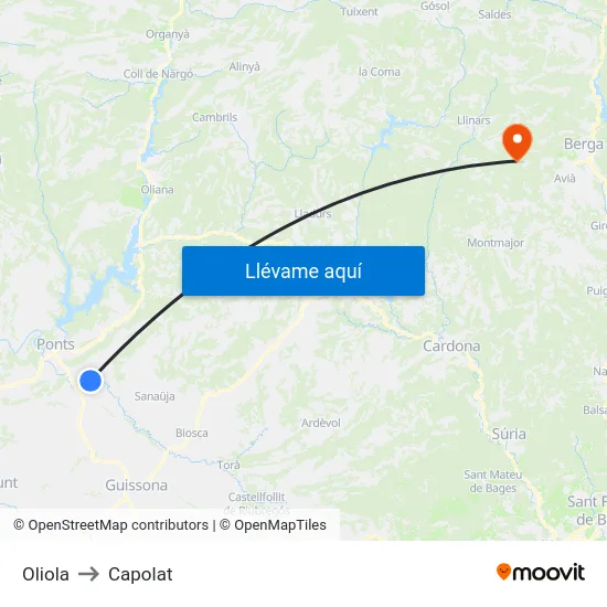 Oliola to Capolat map