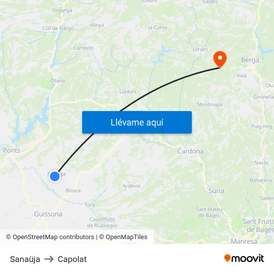 Sanaüja to Capolat map