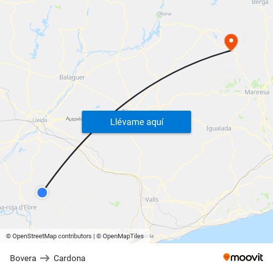Bovera to Cardona map