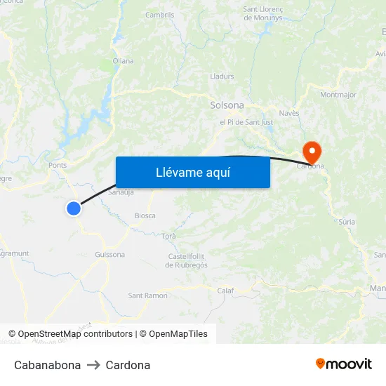 Cabanabona to Cardona map