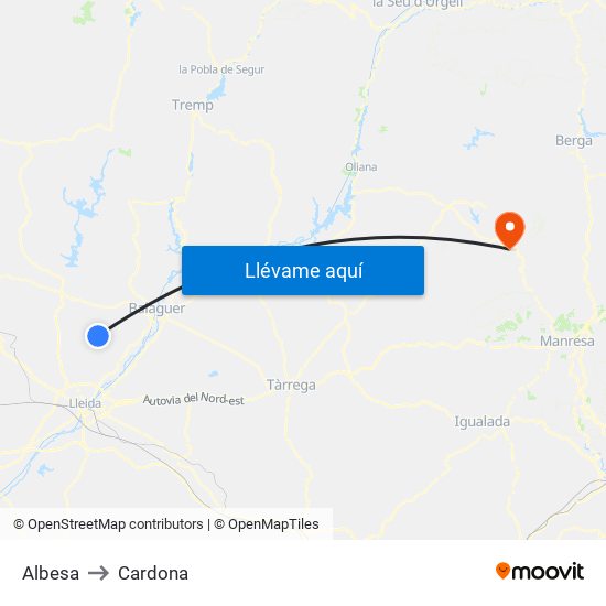 Albesa to Cardona map