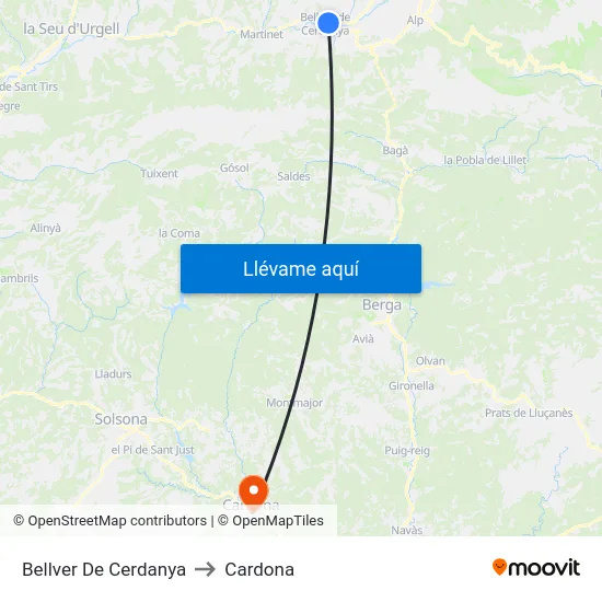 Bellver De Cerdanya to Cardona map