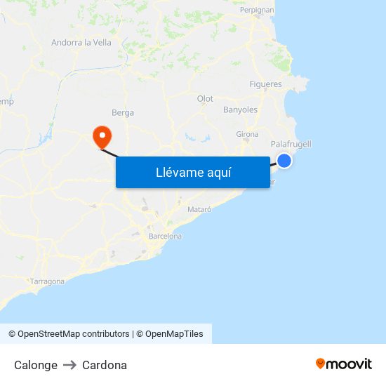Calonge to Cardona map