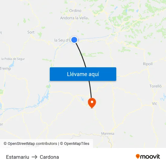 Estamariu to Cardona map