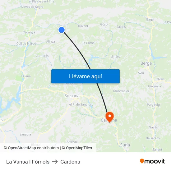 La Vansa I Fórnols to Cardona map